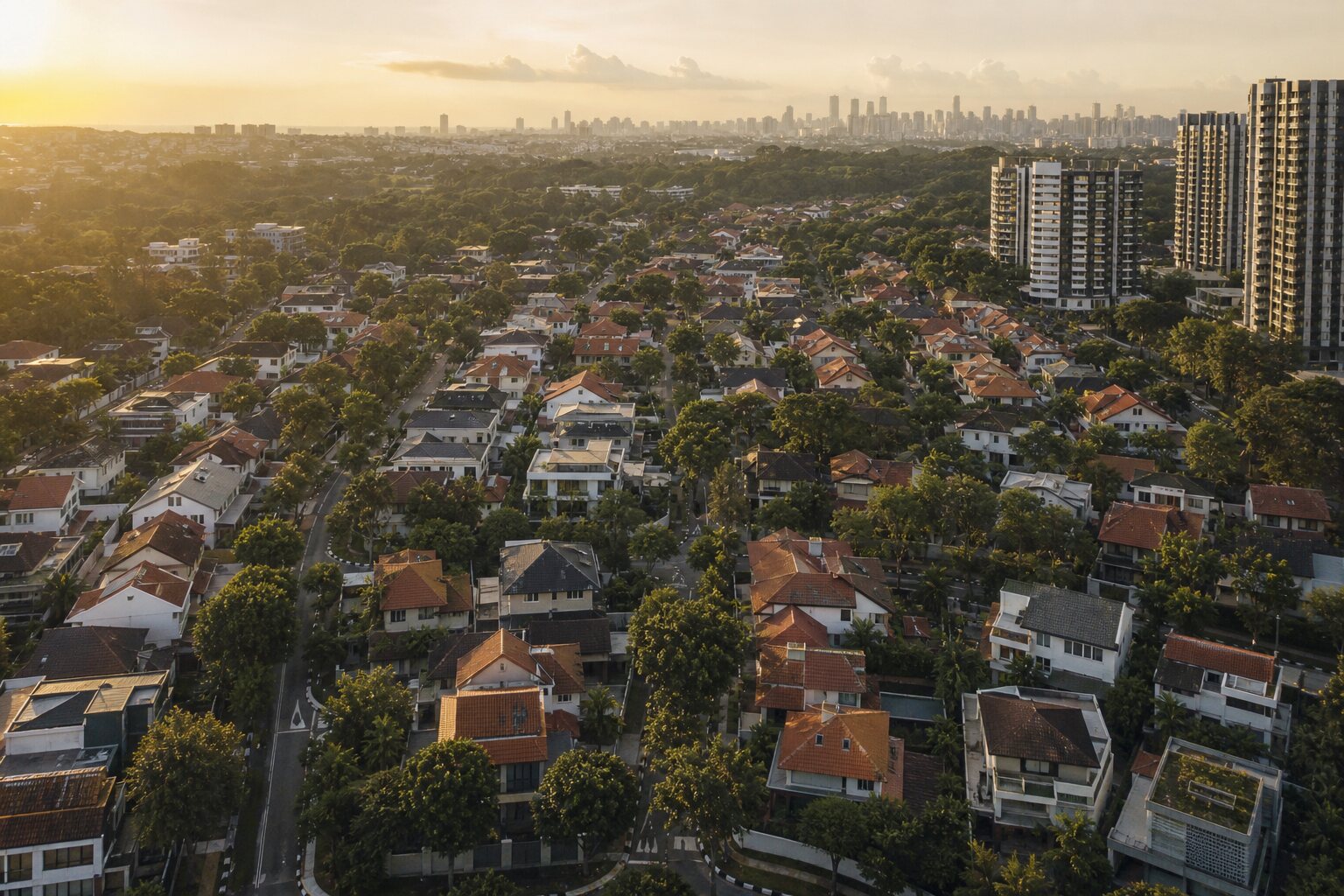 A private residential district in Singapore from the air
